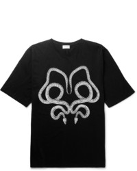 Saint Laurent Snake Print Cotton Jersey T Shirt