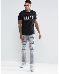 Asos T Shirt With Squad Print In Black