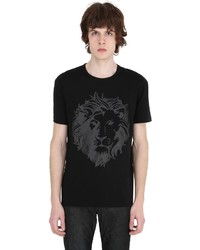 Versus Vinyl Lion Printed Cotton Jersey T Shirt