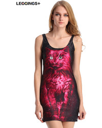 Romwe Galaxy Cat Print Sleeveless Tank Dress