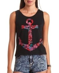 Charlotte Russe Floral Anchor Graphic Tank Top