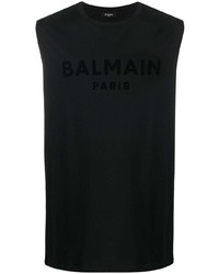 Balmain Flocked Logo Sleeveless Top