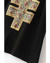 Romwe Floral Rmb Symbol Print Sleeveless Black Vest
