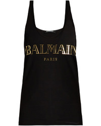 Balmain Logo Print Cotton Jersey Tank Top