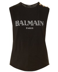 Balmain Logo Print Cotton Jersey Tank Top