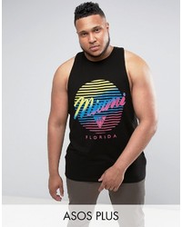 Asos Plus Longline Sleeveless T Shirt With Racer Back Miami Print