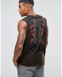 Asos Sleeveless T Shirt With Back Print And Acid Wash