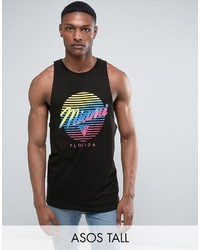 Asos Tall Longline Sleeveless T Shirt With Racer Back Miami Print