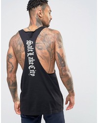 Asos Tank With Back Print And Raw Edge Extreme Racer Back