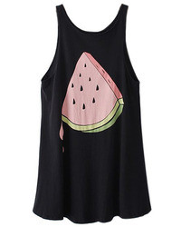 Romwe Watermelon Print Extra Long Black Sleeveless Vest