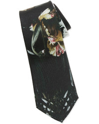 Alexander McQueen Floral Print Silk Tie Blackmulti