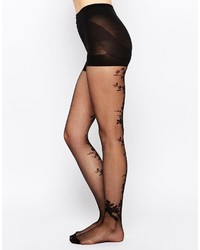 Asos Collection Floral Decorative Back Seam Tights With Control Top