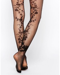 Asos Collection Floral Decorative Back Seam Tights With Control Top