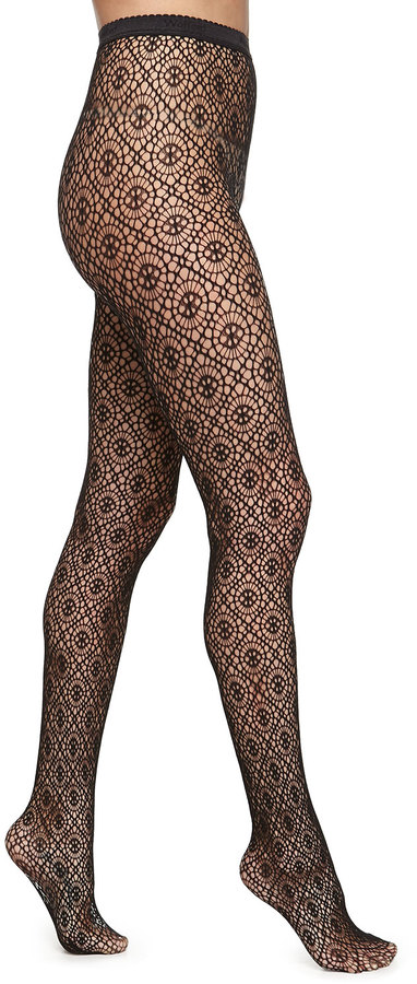 Wolford Daphne Medallion Pattern Sheer Tights 62 Neiman Marcus