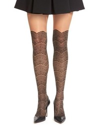 Via Spiga Noir Lace Faux Over The Knee Tights