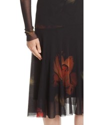 Fuzzi Floral Print Tulle Drop Waist Midi Dress