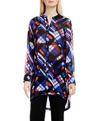 Vince Camuto Graphic Map Band Collar Tunic Blouse