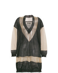 Black Print V-neck Sweater