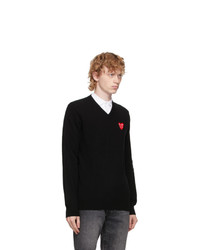 Comme Des Garcons Play Black Double Heart V Neck Sweater