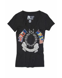 Rebel Yell Come Together Skinny V Neck Tee In Black