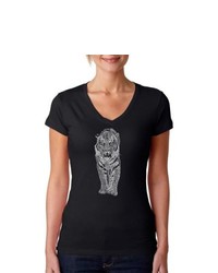 Los Angeles Pop Art Tiger Black V Neck T Shirt