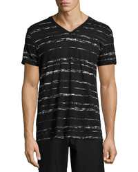 Vince Roller Print Slub V Neck T Shirt Black