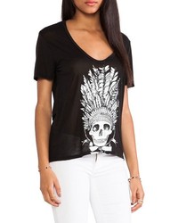 ChicNova Skull Print V Neck Short Sleeves Black T Shirt