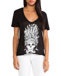 ChicNova Skull Print V Neck Short Sleeves Black T Shirt
