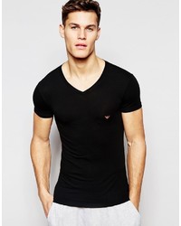 Emporio Armani V Neck T Shirt With Metal Eagle Back Print In Muscle Fit