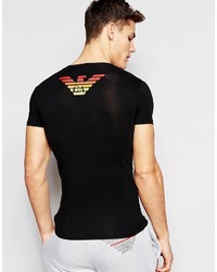 Emporio Armani V Neck T Shirt With Metal Eagle Back Print In Muscle Fit