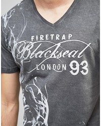 Firetrap Washed Skull Printed V Neck T Shirt