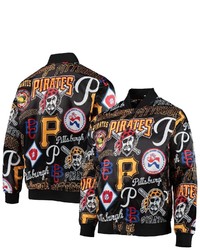 PRO STANDARD Black Pittsburgh Pirates Allover Print Satin Full Snap Jacket At Nordstrom