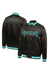 Mitchell & Ness Black Vancouver Grizzlies Throwback Wordmark Satin Full Snap Raglan Jacket At Nordstrom