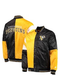 STARTE R Blackgold Pittsburgh Penguins The Leader Varsity Satin Full Snap Jacket At Nordstrom
