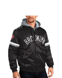 STARTE R Blackgray Brooklyn Nets Nba 75th Anniversary Full Snap Varsity Hoodie Jacket