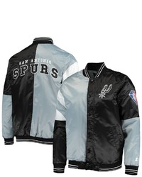 STARTE R Silverblack San Antonio Spurs 75th Anniversary Leader Color Block Satin Full Snap Jacket At Nordstrom