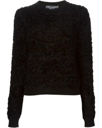 Black Print Velvet Crew-neck Sweater