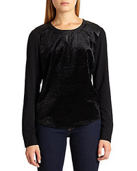 Cait Faux Leather Paneled Velvet Jersey Sweatshirt