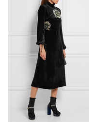 Miu Miu Printed Velvet Midi Dress Black