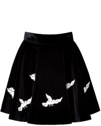 Black Print Velvet Skater Skirt