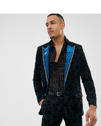 ASOS Edition Tall Slim Tuxedo Jacket In Teal Burnout Velvet