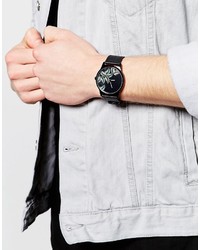 Asos Watch With Leaf Print In Black