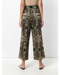 White Sand Patterned Wide Leg Trousers