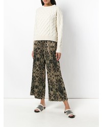 White Sand Patterned Wide Leg Trousers