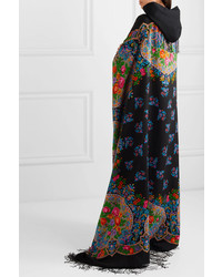 Vetements Hooded Tasseled Printed Wool Twill And Cotton Jersey Maxi Dress