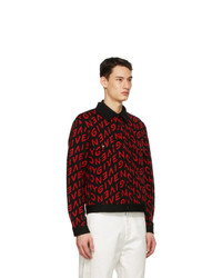 Givenchy Black And Red Wool Refracted Logo Bomber Jacket