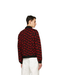 Givenchy Black And Red Wool Refracted Logo Bomber Jacket