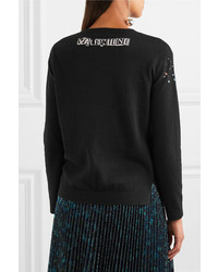 Valentino Beaded Intarsia Wool And Cashmere Blend Sweater Black