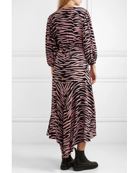 Ganni Lindale Zebra Print Crepe Wrap Dress