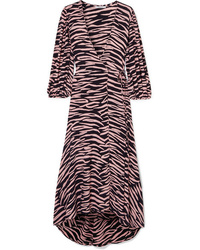 Ganni Lindale Zebra Print Crepe Wrap Dress